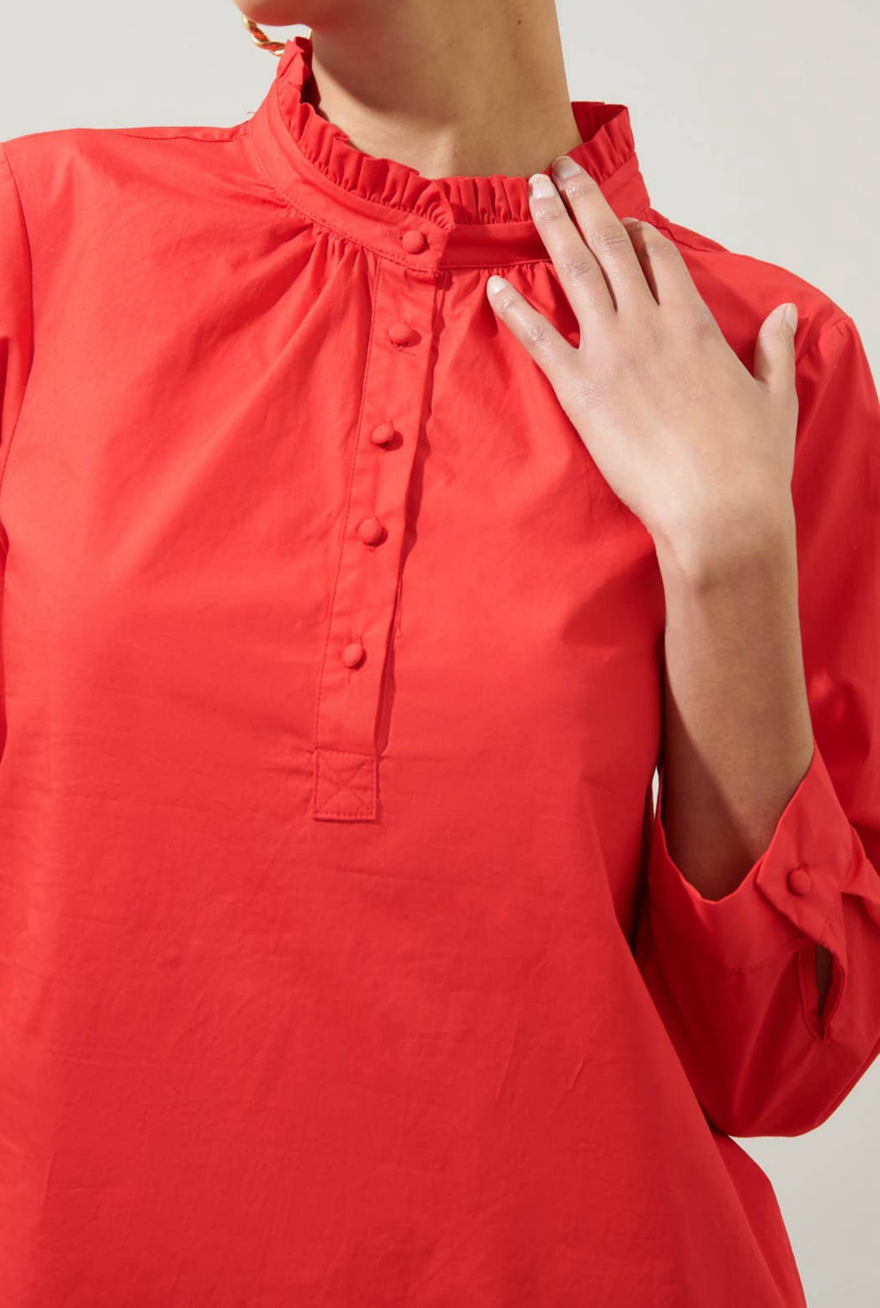 Camden Poplin Collared Shirt Dress- Red