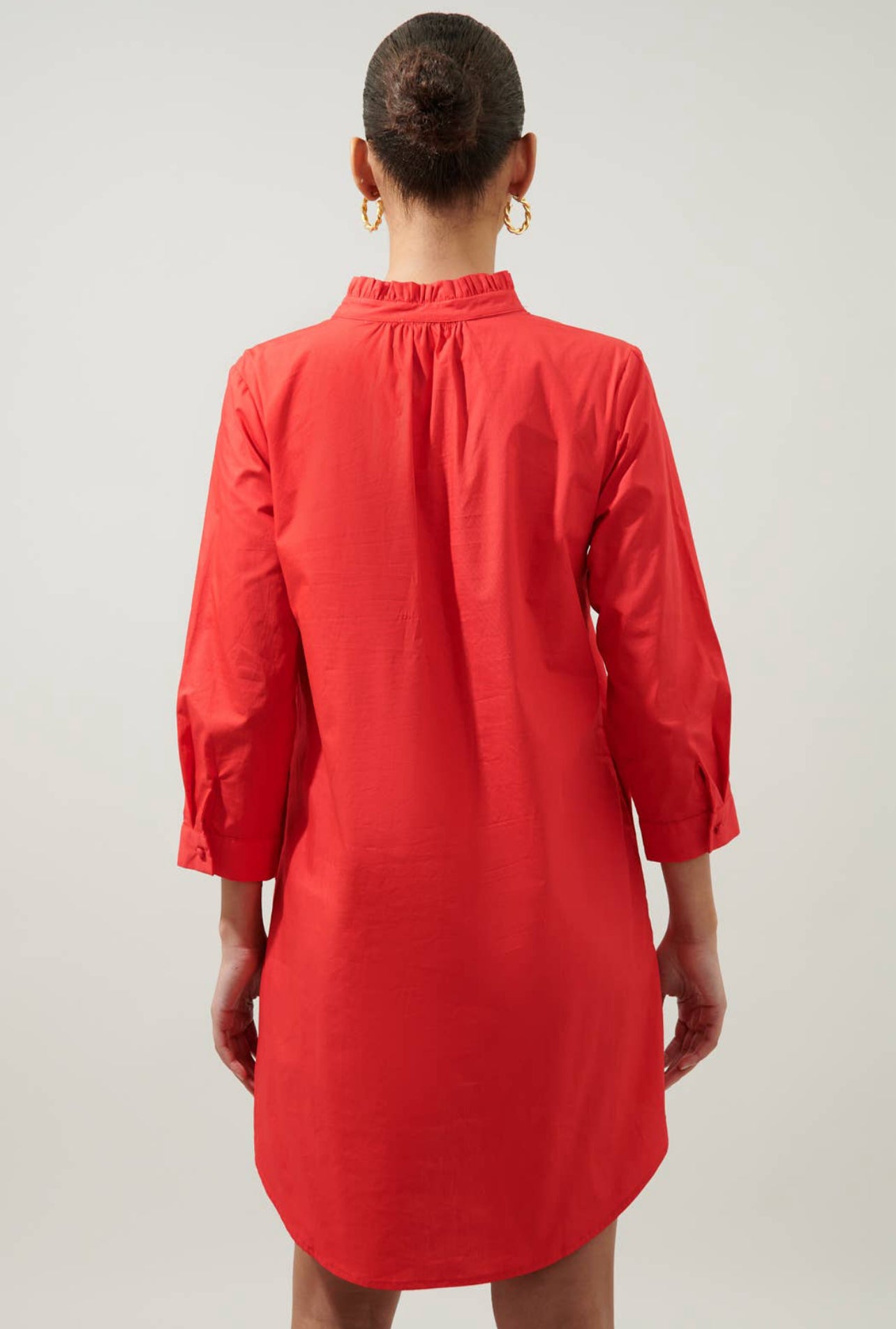 Camden Poplin Collared Shirt Dress- Red