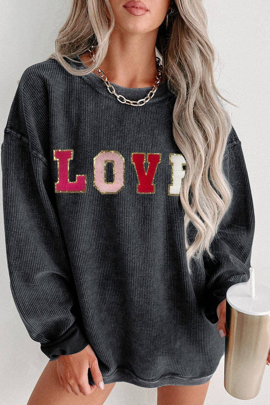 LOVE Cord Oversized Sweatshirt/ Black