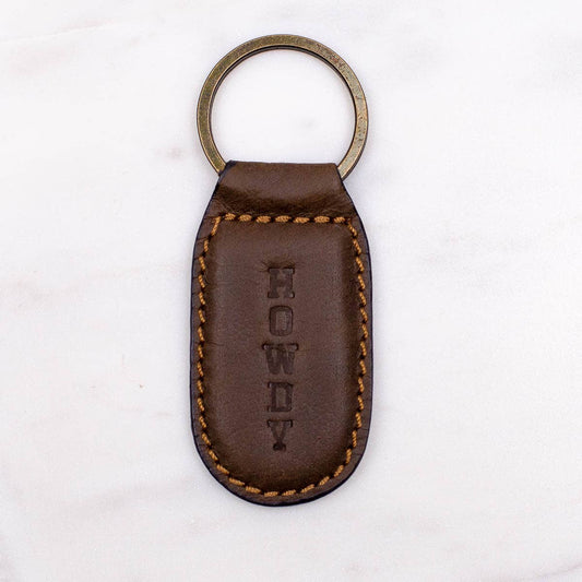 Howdy Leather Embossed Keychain   Dark Brown   1.35x2.55
