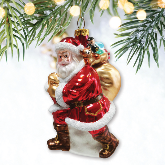 Holly Jolly Santa Claus with Gift Bag and Toys Ornament