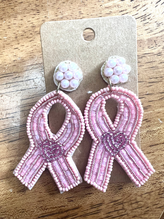 Pink Breast Cancer Ribbon Earrings