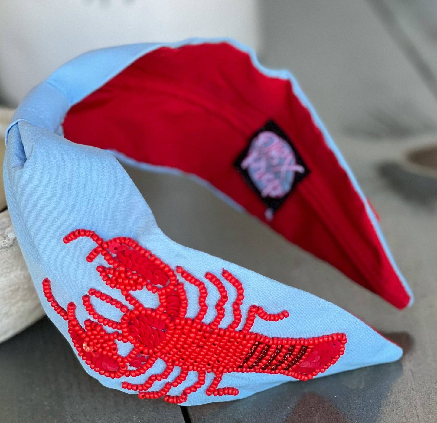 Lobster Seed Beaded Light Blue Turban Headband