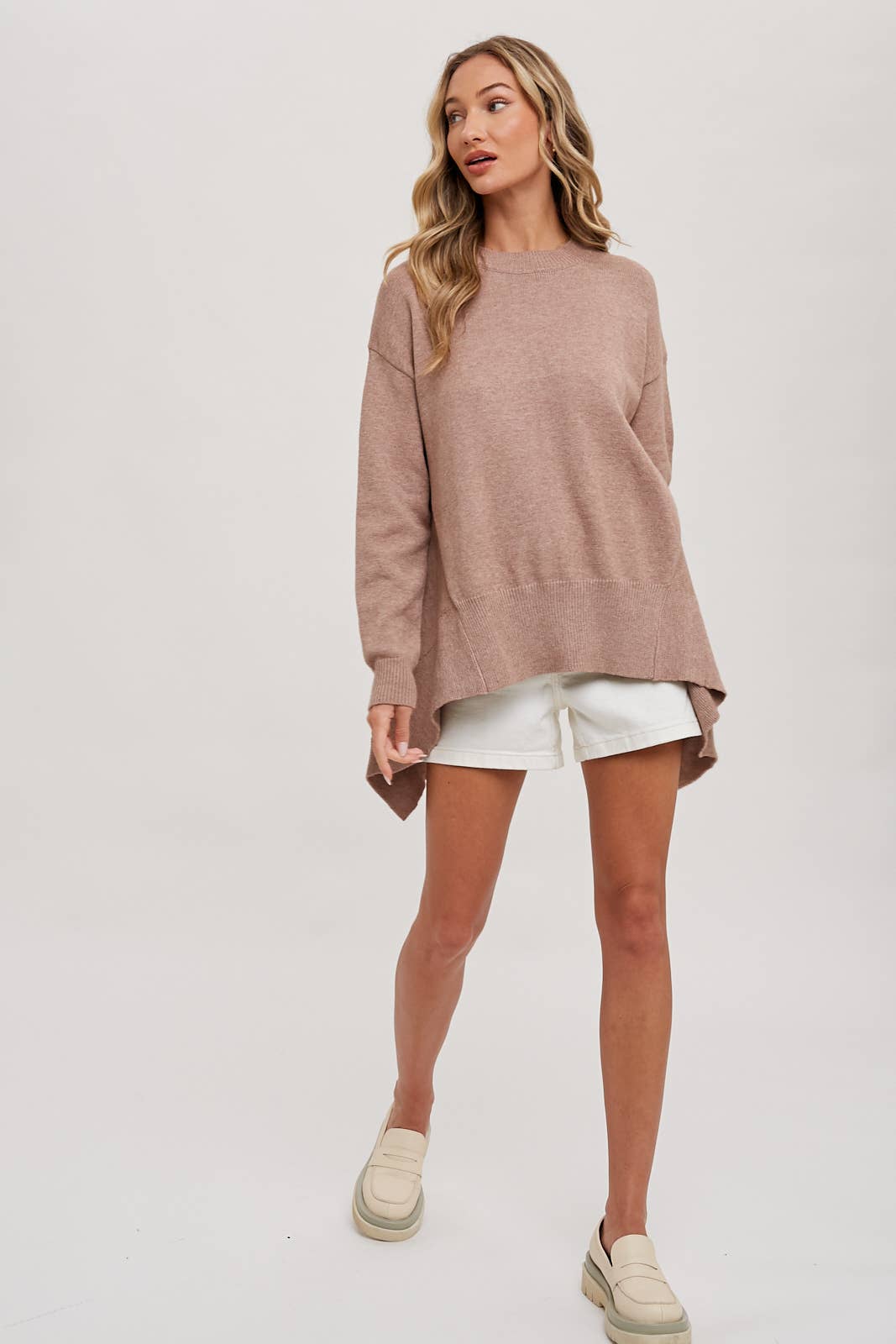 TRAPEZE SWEATER KNIT PULLOVER: LATTE