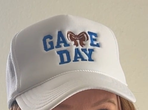 White/Blue Game Day Embroidered Trucker Hats