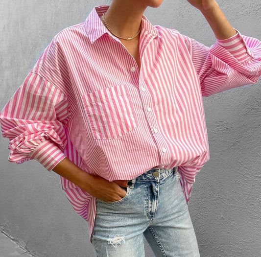 Striped Button Up Shirt- Pink
