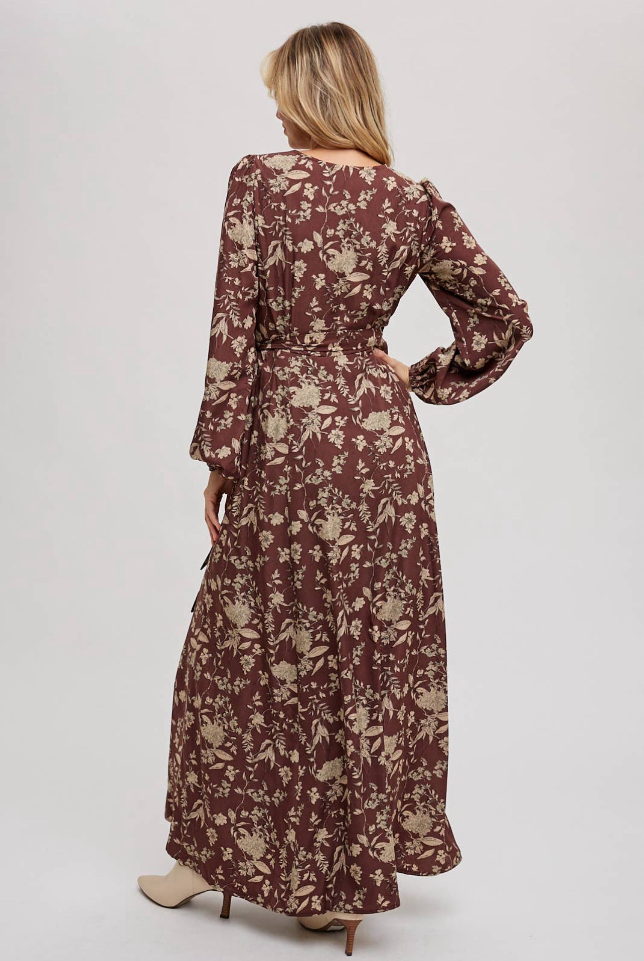 Floral Print Wrap Maxi Dress- Hazelnut