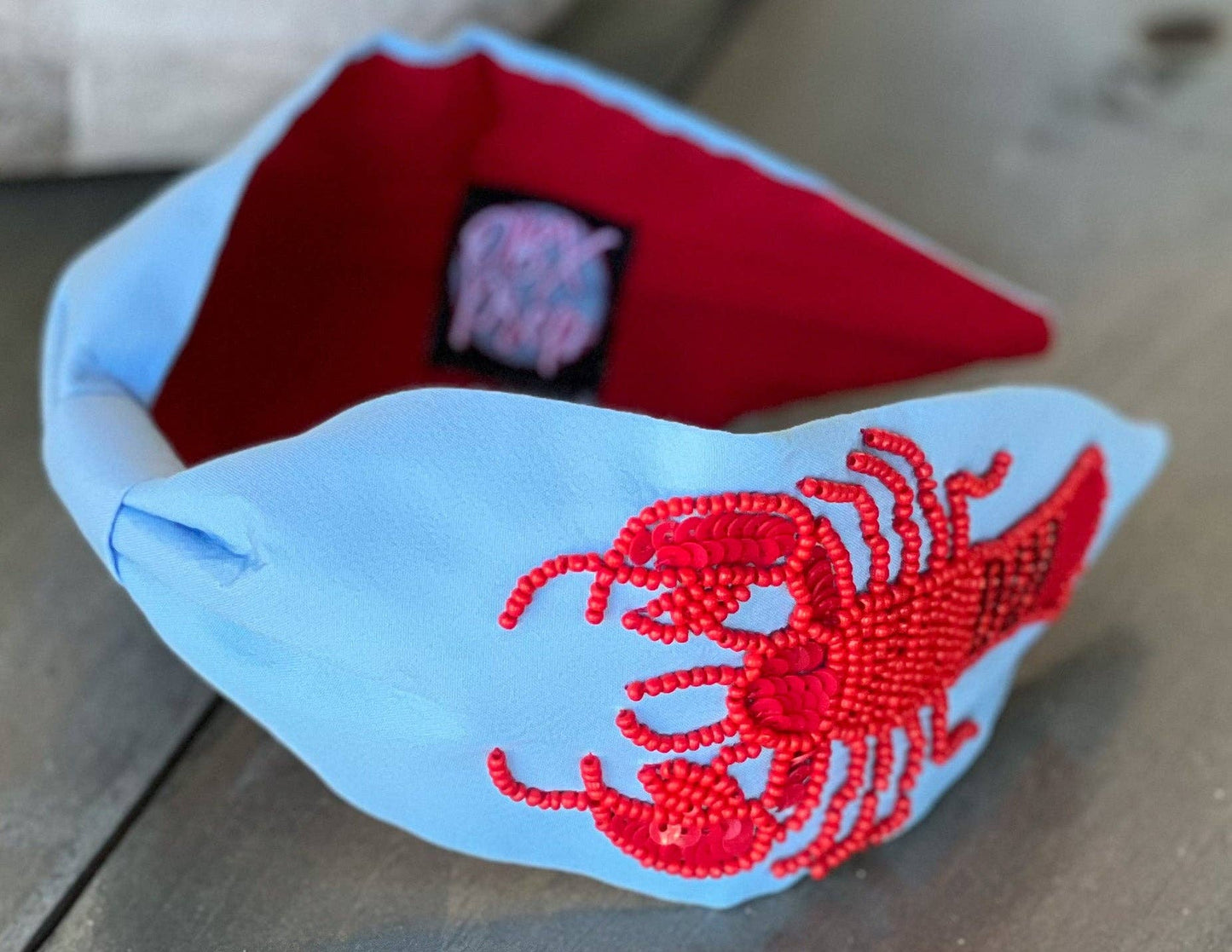 Lobster Seed Beaded Light Blue Turban Headband