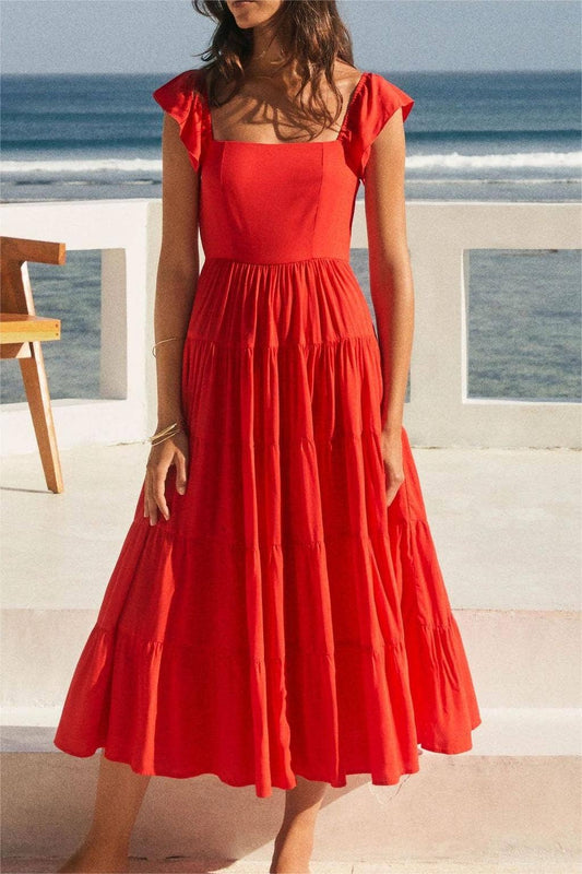Lady In Red Ruffle Sleeve Dress