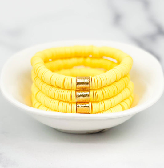 Heishi Color Pop Bracelet "Yellow Gold Barrel"
