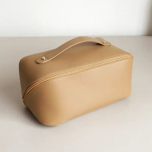 Makeup Cosmetic Bag PU Leather: Beige