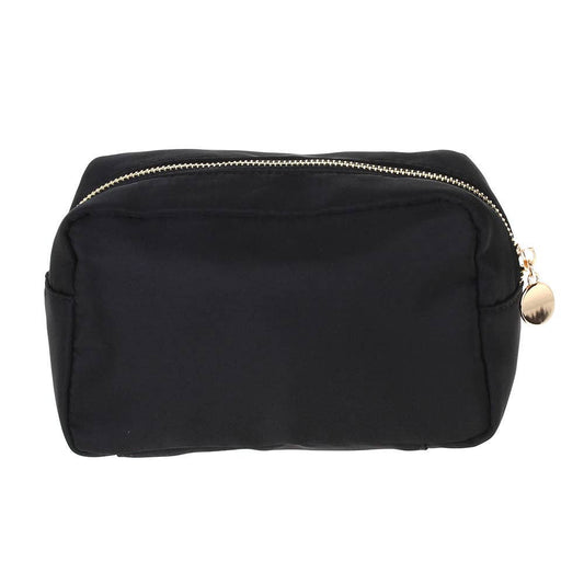 Zippered Nylon Cosmetic Pouch Bag: Black