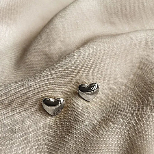 Heart Shaped Titanium Steel Earring Studs: Silver