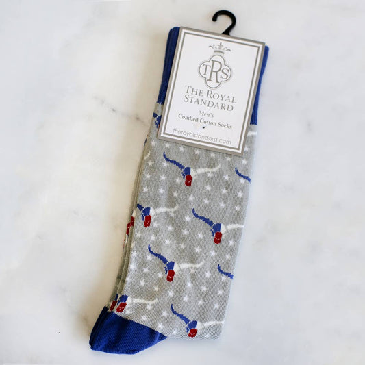 Men's Longhorn Socks   Gray/Navy   One Size
