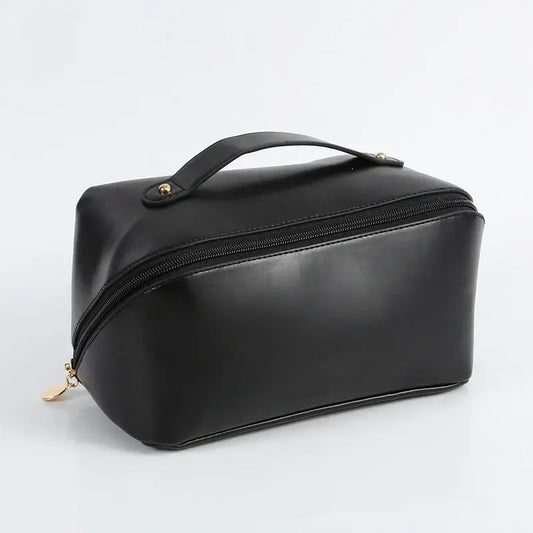 Makeup Cosmetic Bag PU Leather: Black