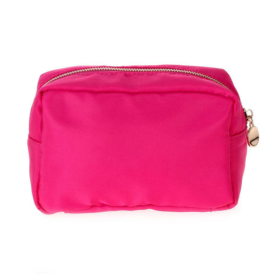 Zippered Nylon Cosmetic Pouch Bag: Fuschia