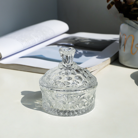 Clear Carved Glass  Storage Jar With Lid