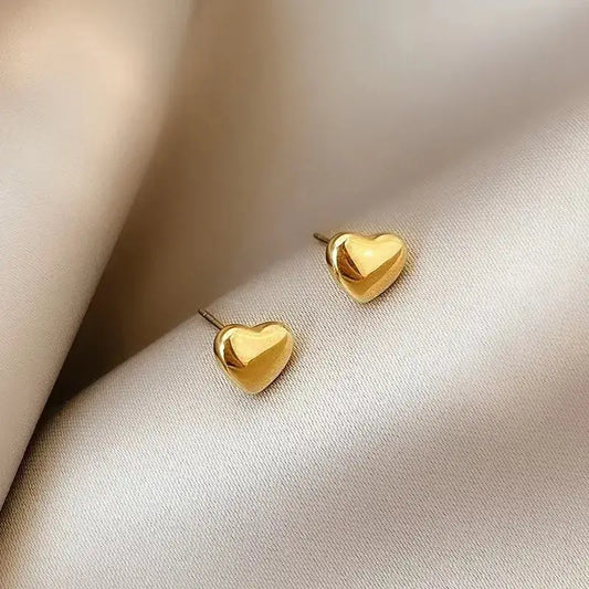 Heart Shaped Titanium Steel Earring Studs: Gold