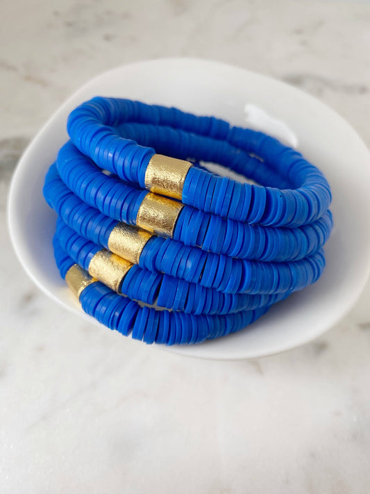 Heishi Color Pop Bracelet "Royal Blue Gold Barrel"