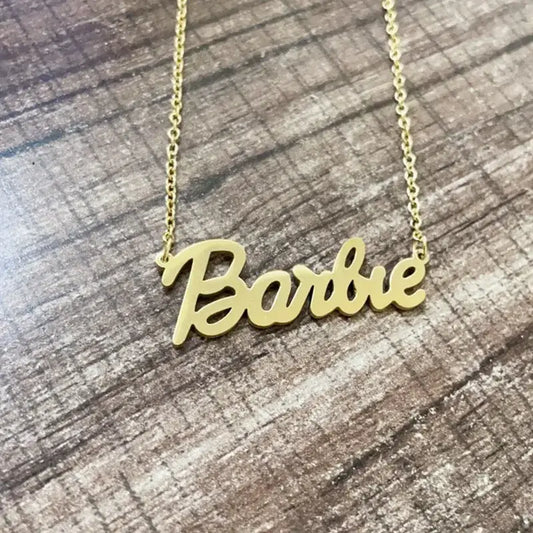 Barbie Name Plate Necklace Pendant in Gold