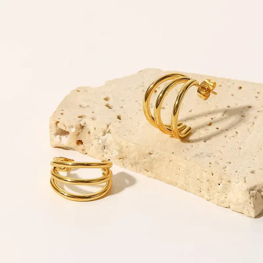 Gold Plated Three Hoop Earrings: Gold
