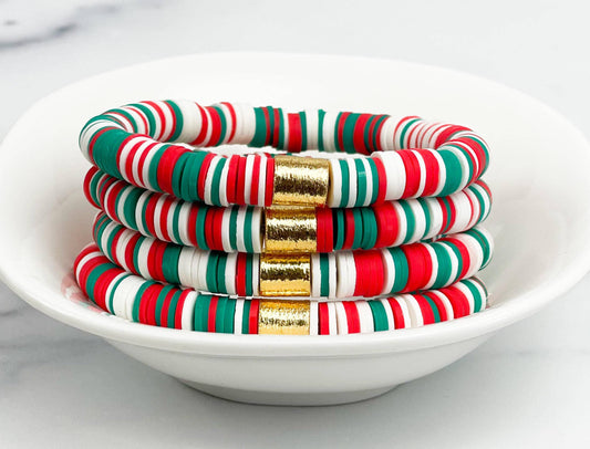 Heishi Color Pop Bracelet "Christmas Multi Gold Barrel'': 7 inch