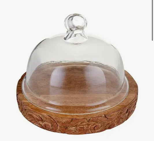 Glass Dome with Carved Base